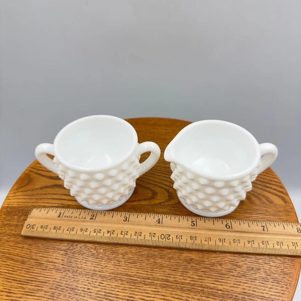 AT6 Vintage Small‎ Milk Glass Hobnail Sugar and Creamer SET